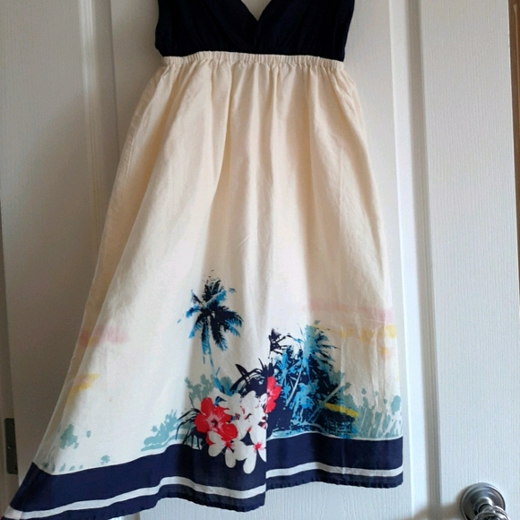 Animal Navy and Cream Palm tree Dress - Picture 2 of 2